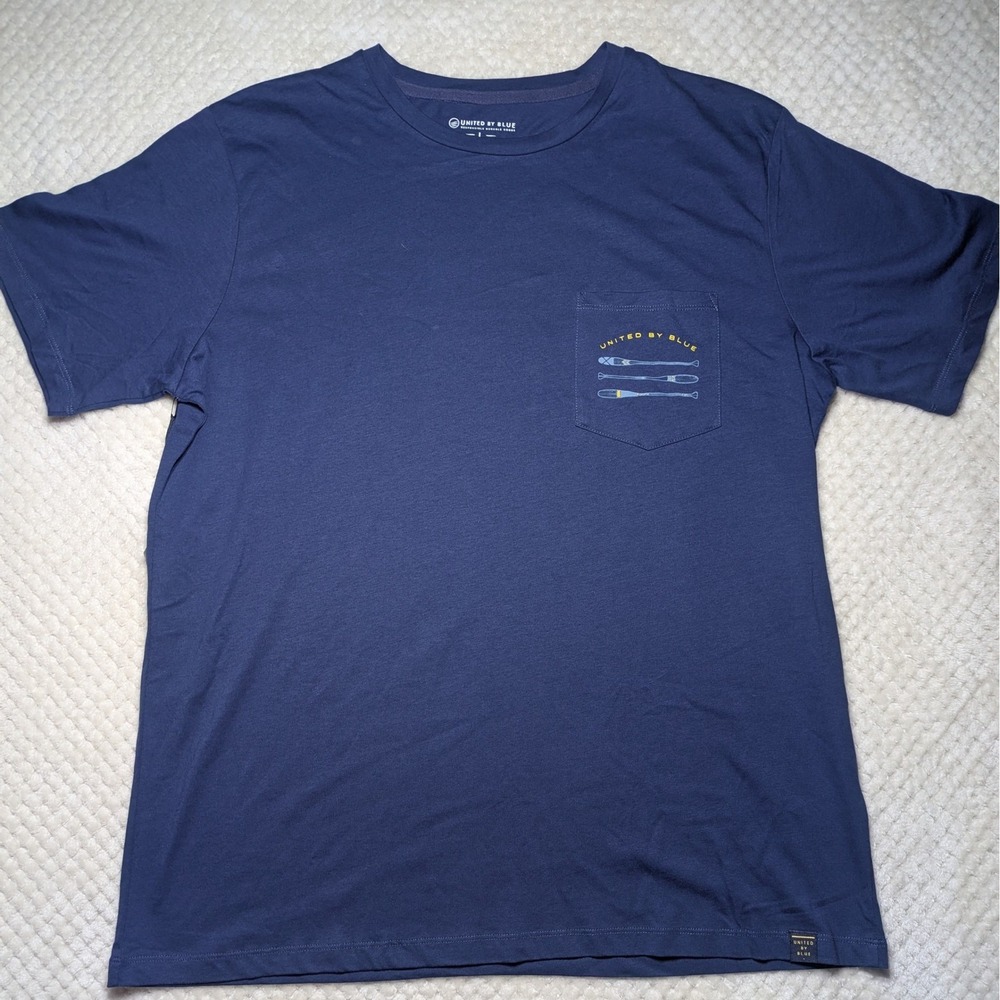 United By Blue Mens Pocket T Shirt Large L Navy Blue 100% Organic Cotton Oars